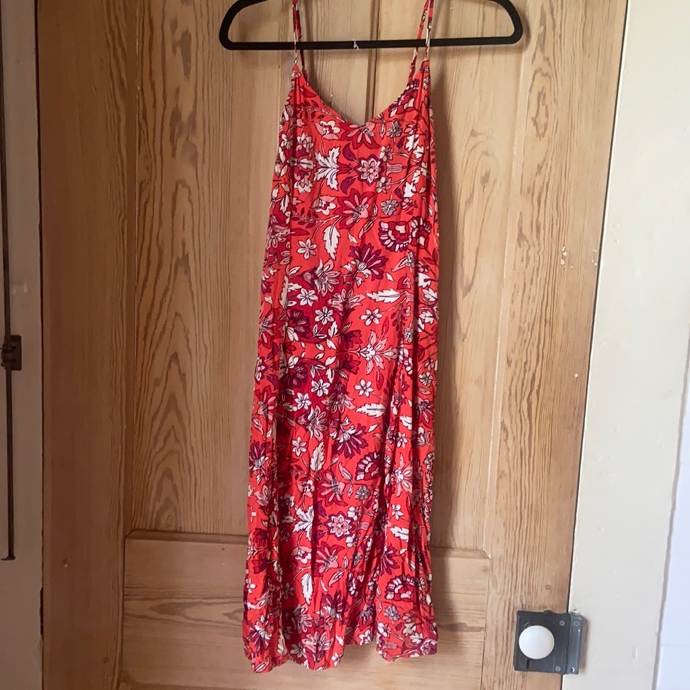 Flora colorful old navy fall dress spaghetti straps mid length stretchy zipper